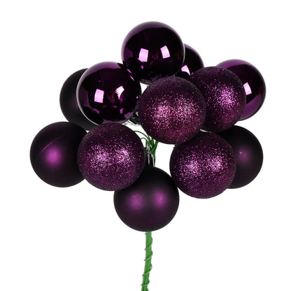 Vickerman 12" Plum Ball Ornament Christmas Pick 4 per set