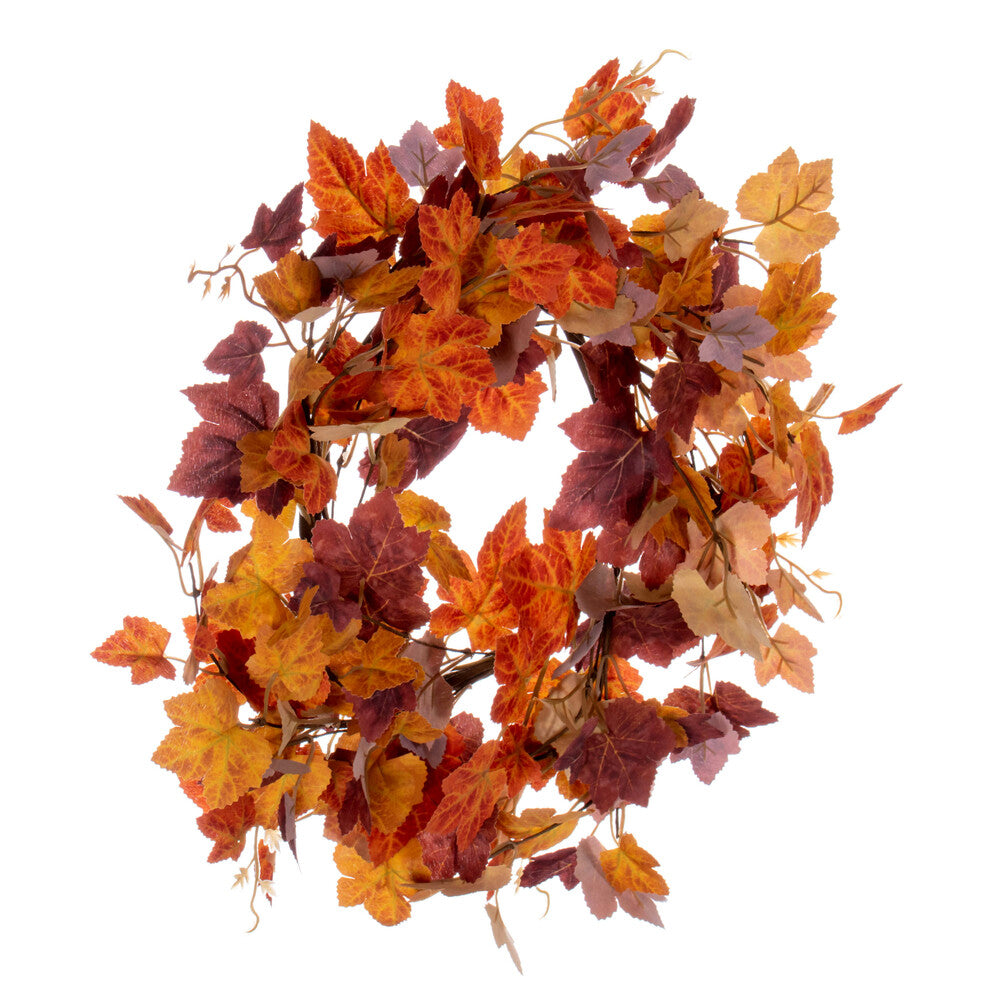 Vickerman 16" Artificial Orange Fall Maple Leaf Candle Ring Wreath.