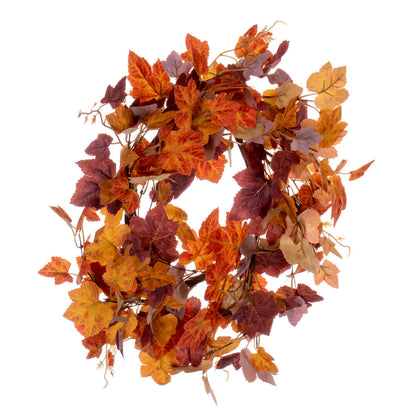 Vickerman 16" Artificial Orange Fall Maple Leaf Candle Ring Wreath.