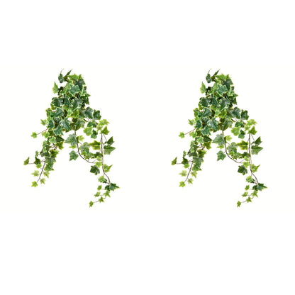 Vickerman 28" Artificial Varigated Ivy Hanging Bush Pack of 2