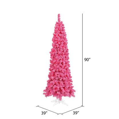 Vickerman 7.5' Flocked Pink Slim Fir Artificial Christmas Tree Unlit