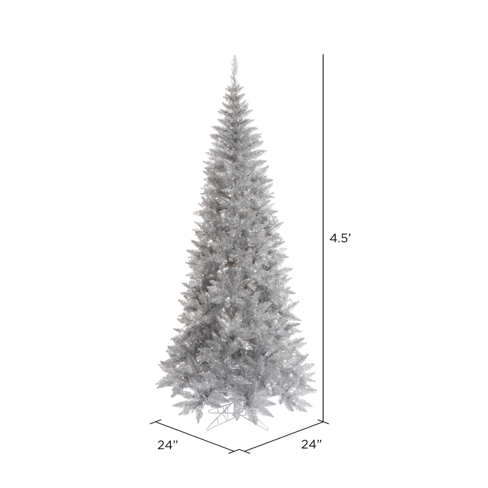 Vickerman 4.5' Silver Tinsel Fir Slim Artificial Christmas Tree Unlit
