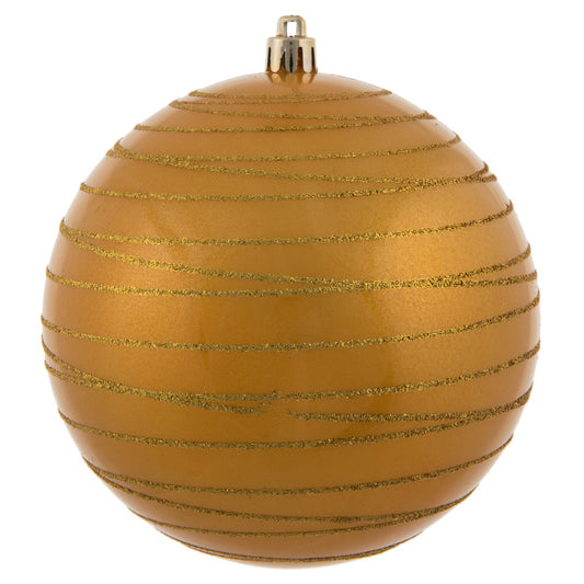 Vickerman 4.75" Honey Gold Candy Finish Ball Ornament with Glitter Lines 4 per Bag