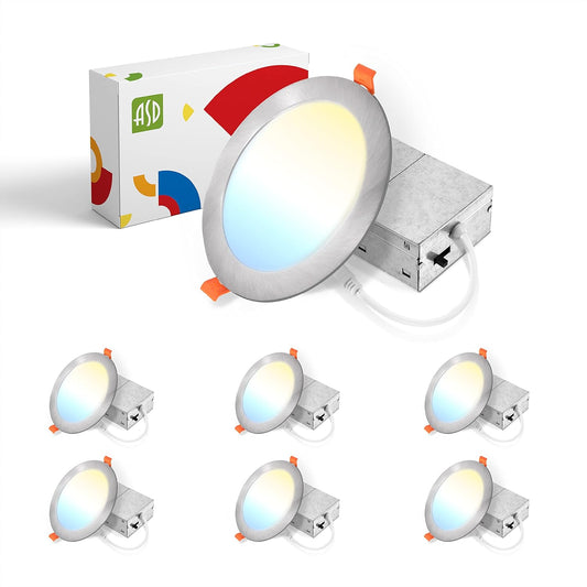 ASD Lighting LED Round Recessed Mini Panel 6" 15W 120V Dimmable CCT Selectable 2700/3000/3500/4000/5000K Brushed Nickel UL Energy Star 6pack