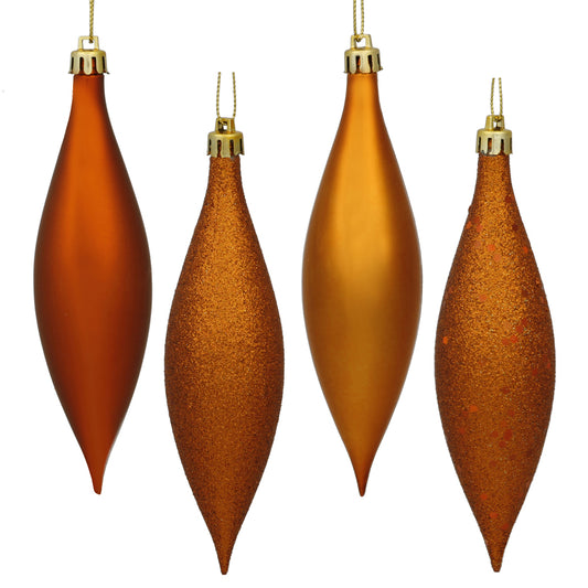 Vickerman 5.5" Burnished Orange Finial Drop Christmas Ornament Assorted 4 Finish 8 per Pack