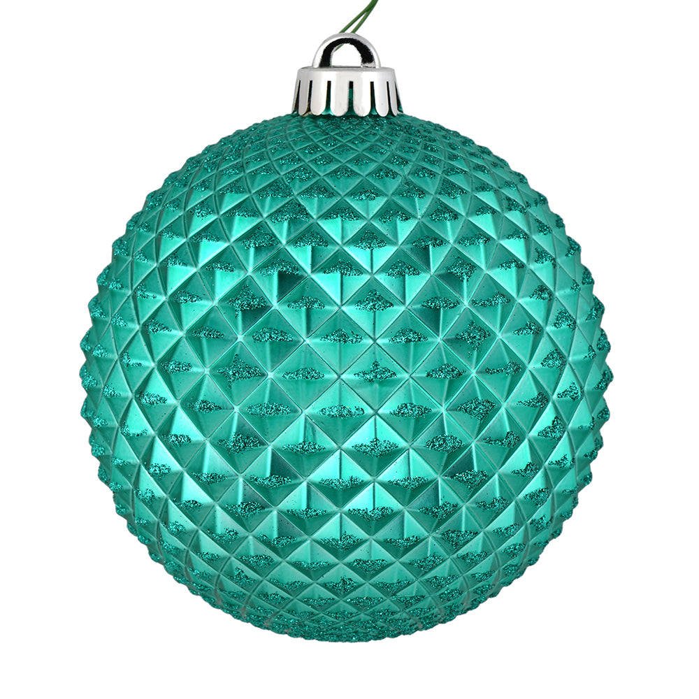 Vickerman 6" Teal Durian Glitter Ball Ornament 4 per Bag