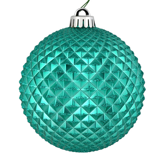 Vickerman 6" Teal Durian Glitter Ball Ornament 4 per Bag