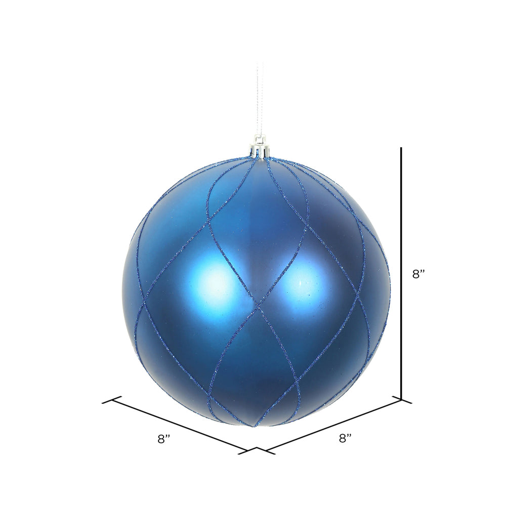Vickerman 8" Blue Matte and Glitter Swirl Ball Ornament