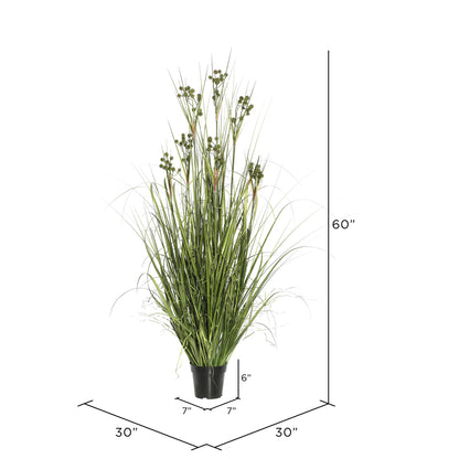 Vickerman 60" PVC Artificial Potted Green Grass with Pomp Balls.