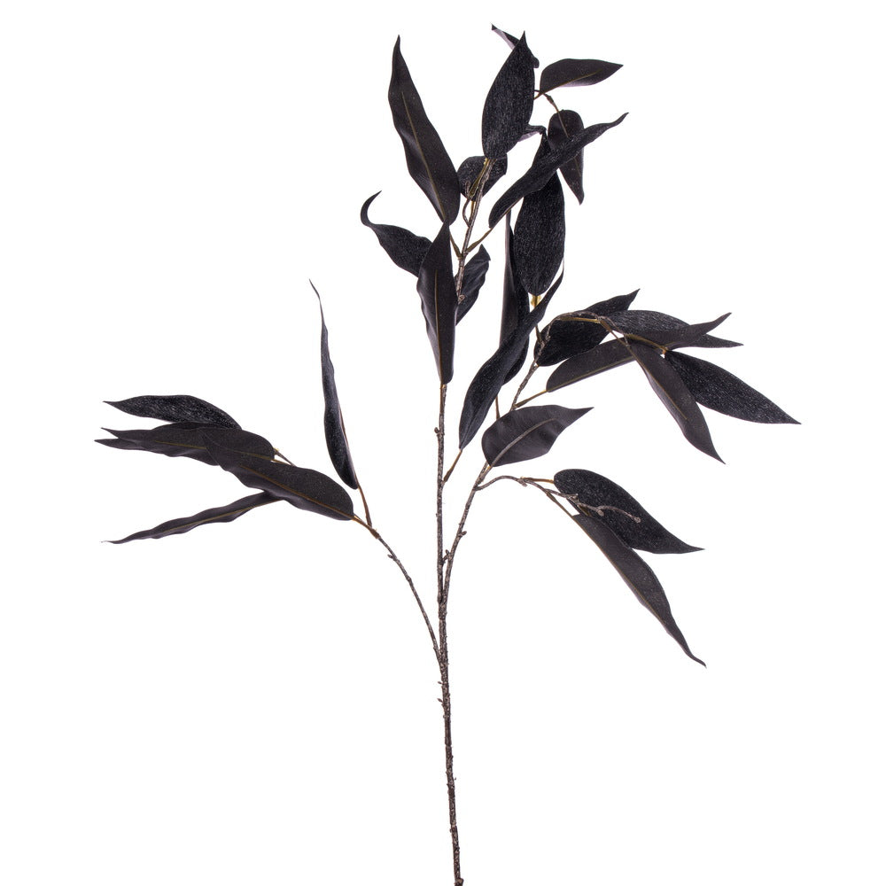Vickerman 45" Glittered Black Artificial Eucalyptus Leaf Spray 2 per bag