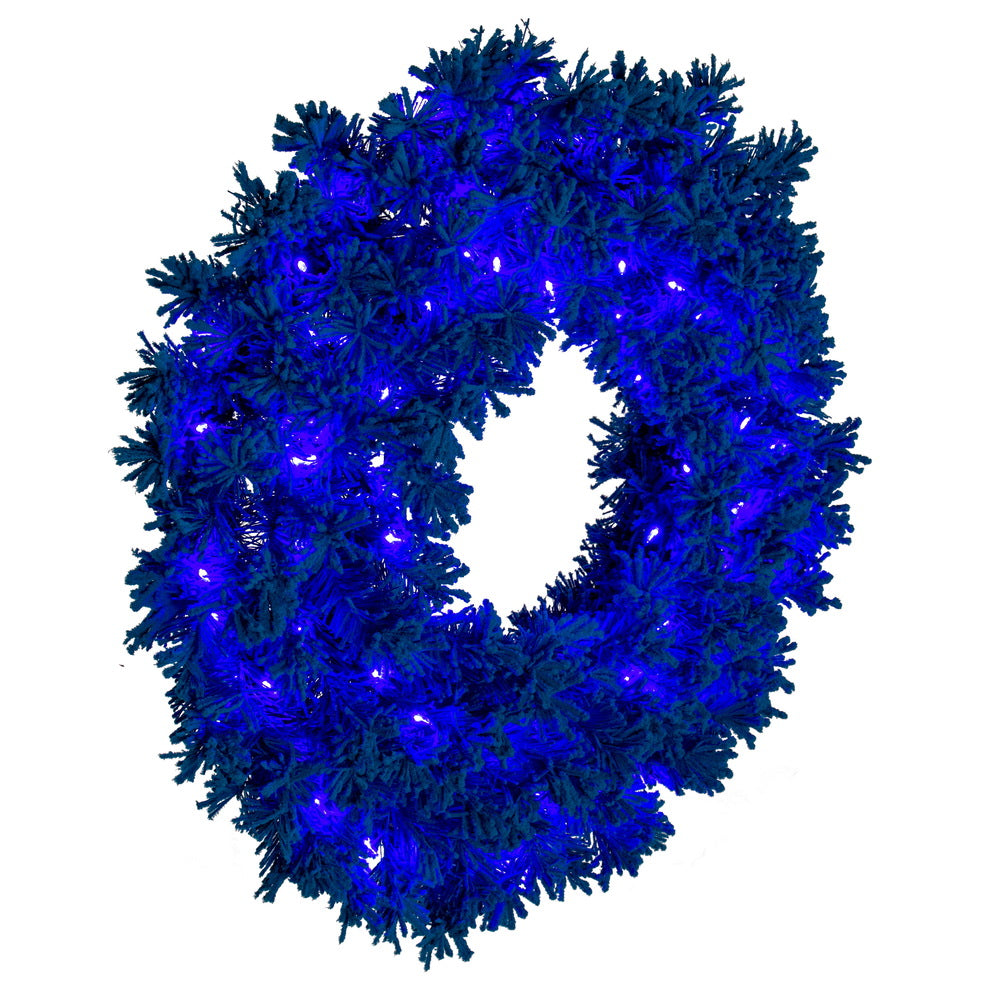 Vickerman 30" Flocked Turquoise Fir Artificial Wreath Dura-Lit® Turquoise LED Mini Lights.