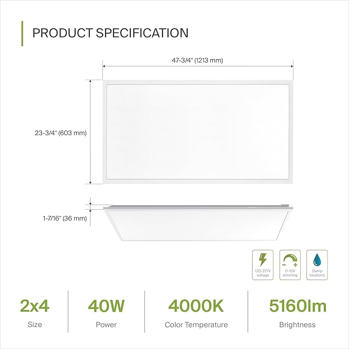 ASD Lighting LED Back-Lit Flat Panel 2x4 40W 4000K Dimmable UL DLC Premium