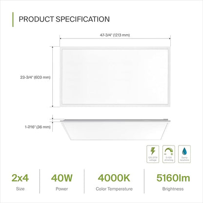 ASD Lighting LED Back-Lit Flat Panel 2x4 40W 4000K Dimmable UL DLC Premium