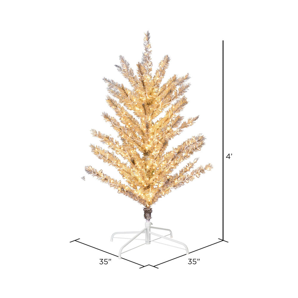 Vickerman 4' x 35" Vintage Aluminum Artificial Tree Warm White Low Voltage LED 3mm Lights.