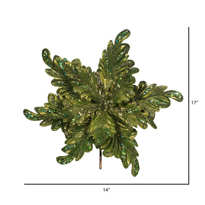 Vickerman 17" Lime Pearl Glitter Poinsettia Artificial Christmas Stem 3 per Bag