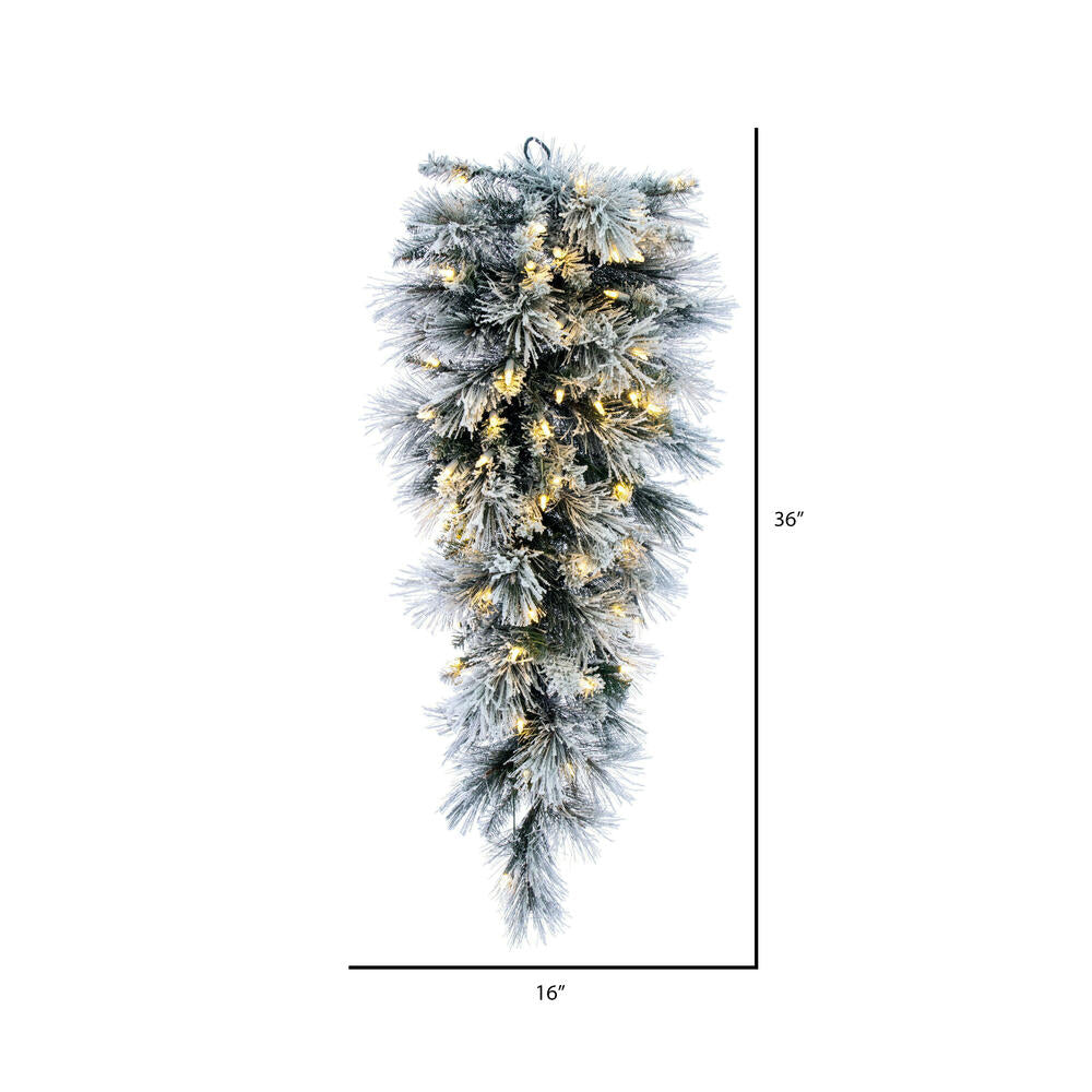 Vickerman 36" Flocked Jackson Pine Artificial Pre-Lit TearDrop with 100 Warm White Lights and 100 PVC Tips