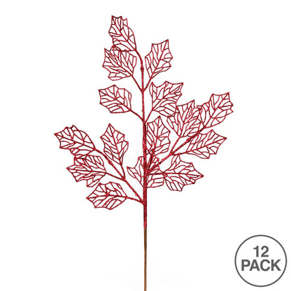 Vickerman 21" Burgundy Glitter Holly Leaf Lace Artificial Christmas Spray. Includes 12 sprays per pack.