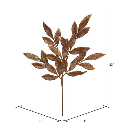Vickerman 22" Copper Glitter BayLeaf Artificial Spray. Includes 12 sprays per pack.