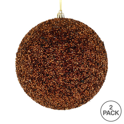 Vickerman 8" Mocha Beaded Ball Ornament 2 per Bag