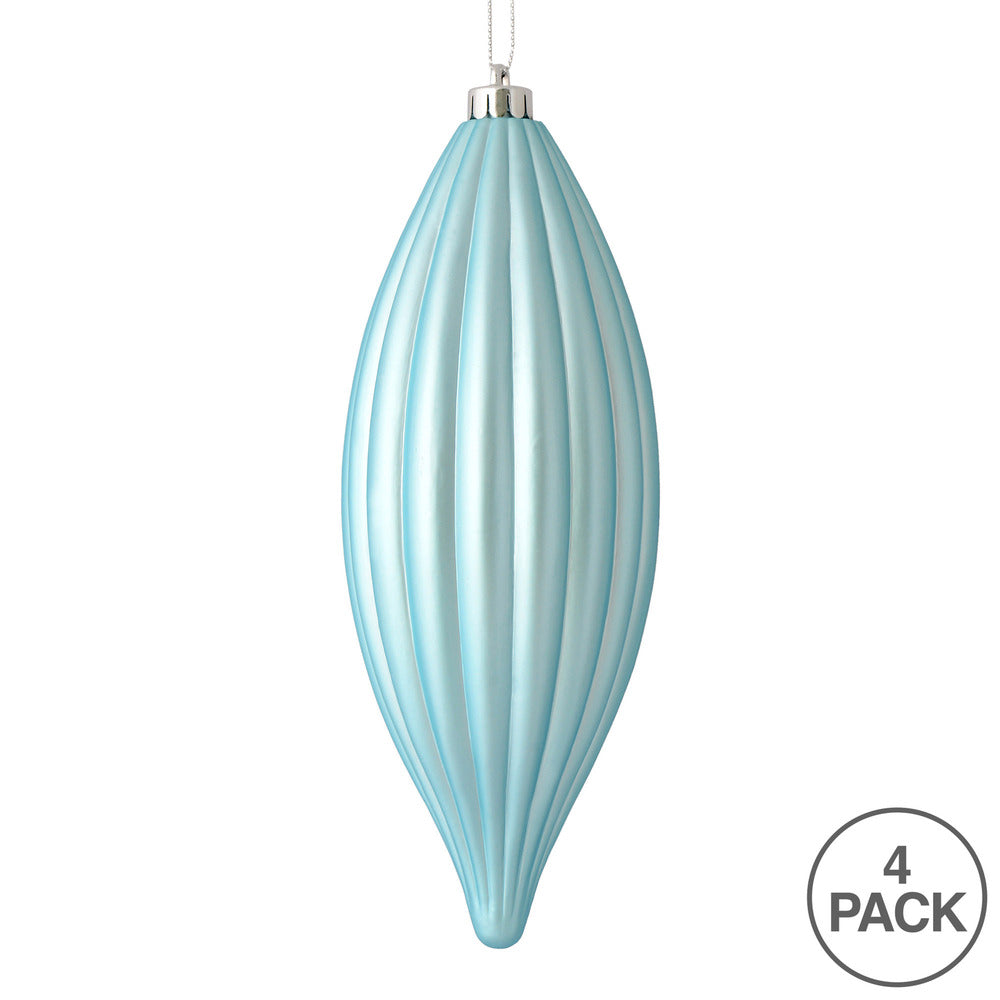 Vickerman 8" Baby Blue Matte Line Finial Ornament Pack of 4