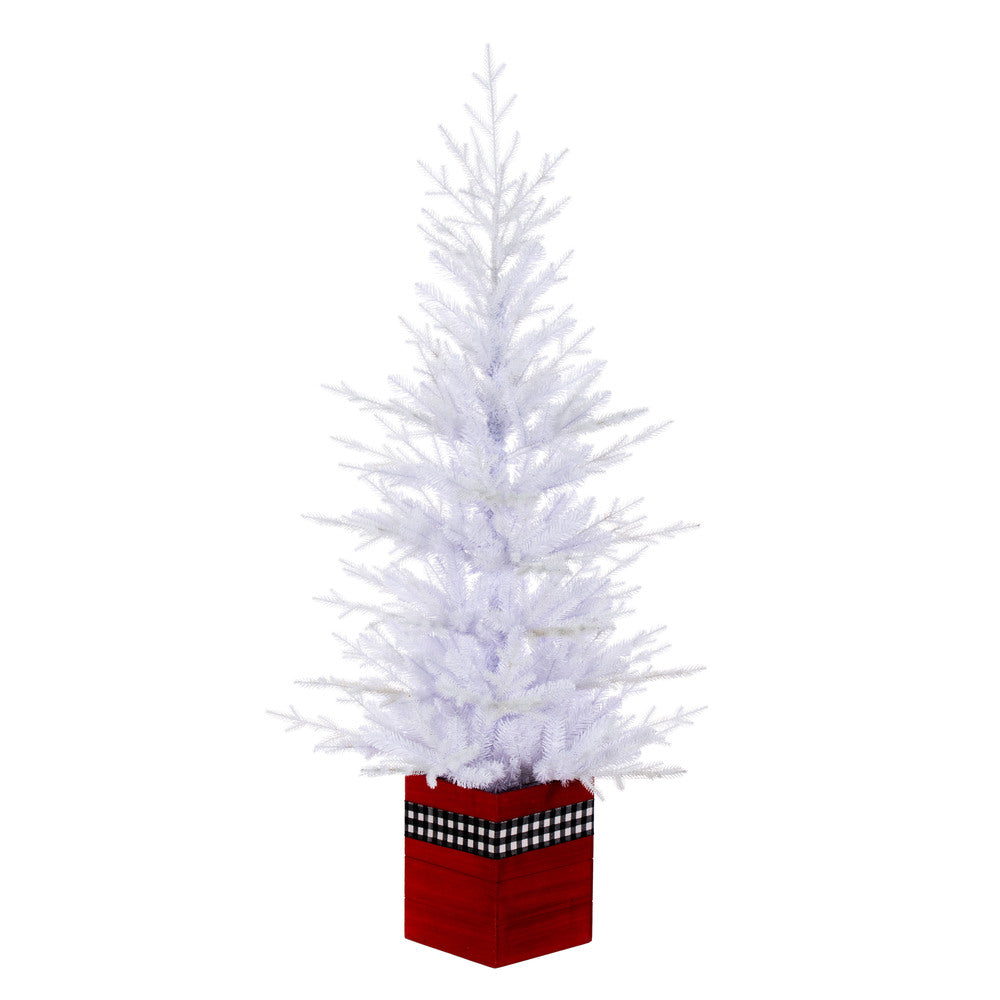 Vickerman 4' x 30" Potted White Fraser Fir Artificial Unlit Christmas Tree Red Wood Container