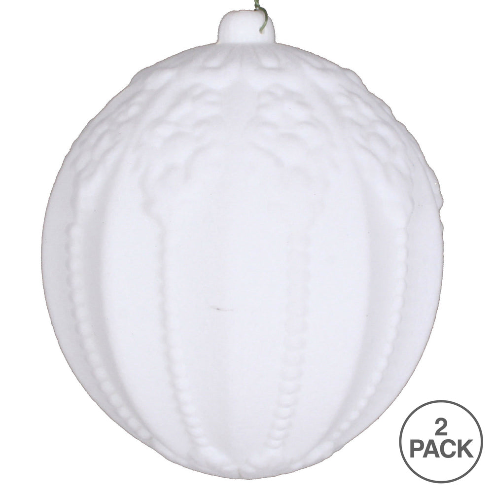 Vickerman 5.5" White Flocked Embossed Ball Ornament 2 per Bag