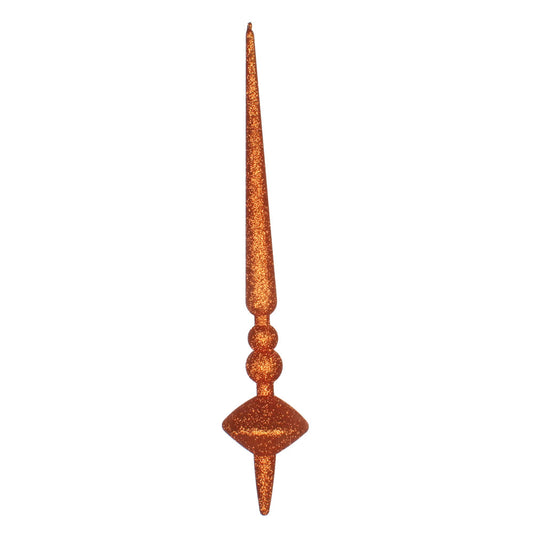 Vickerman 18" Burnished Orange Glitter Cupola Finial. This long finial ornament adds depth and texture to any holiday decorating project. Made with shatterproof plastic.