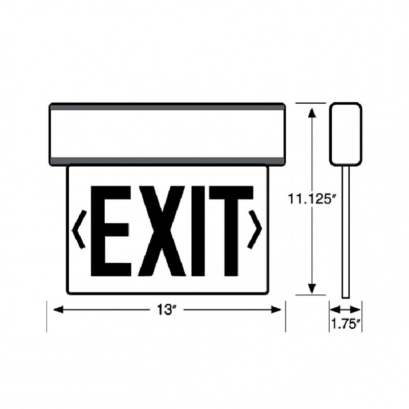 Westgate LED Edgelit Exit Sign W. B/C Single Face Univ 120/277V Red Letter, Clear Panel, Aluminum Housing, LED Exit & Emergency Lighting, 4.5W