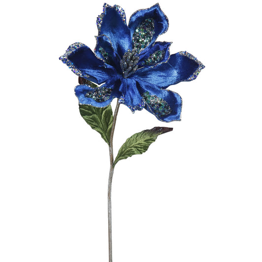 Vickerman 22" Blue Velvet Magnolia Artificial Christmas Pick 3 per Bag