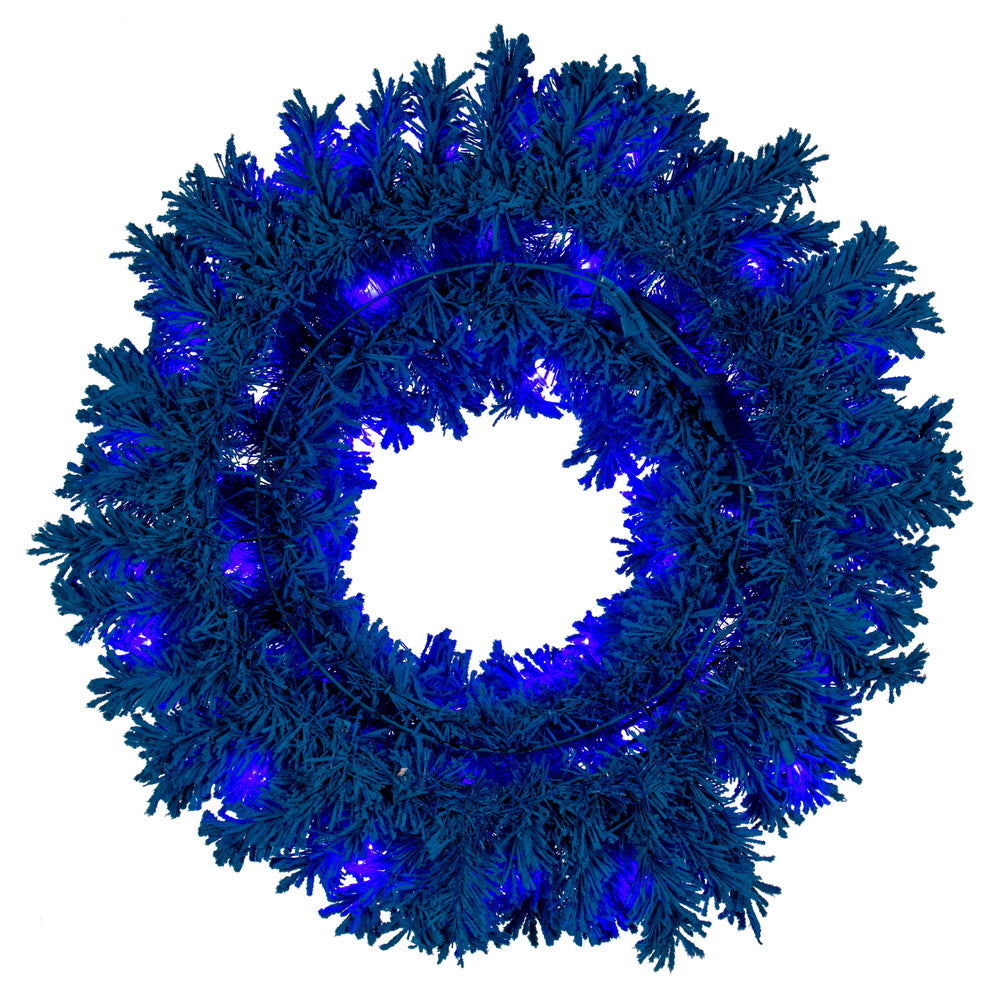 Vickerman 24" Flocked Turquoise Fir Artificial Wreath Dura-Lit® Turquoise LED Mini Lights.