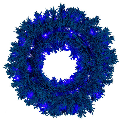 Vickerman 24" Flocked Turquoise Fir Artificial Wreath Dura-Lit® Turquoise LED Mini Lights.