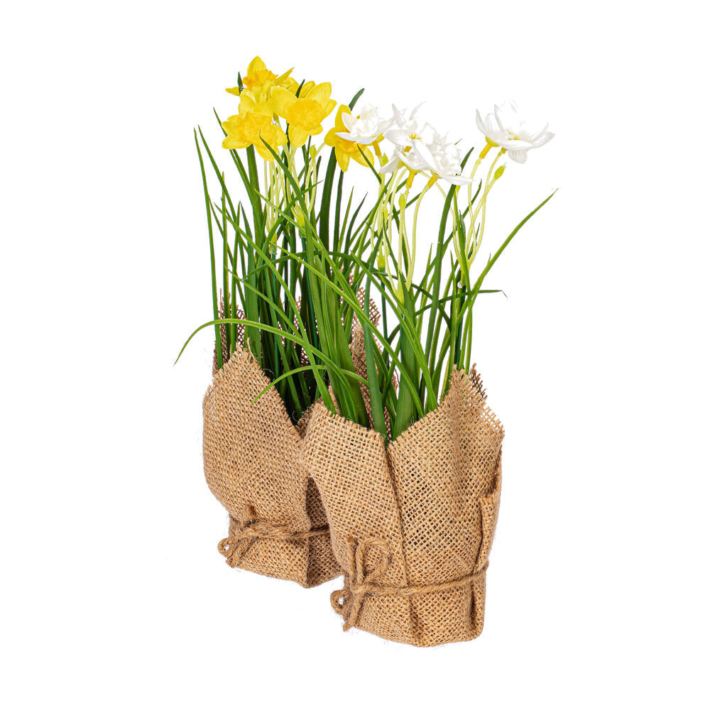 Vickerman 10" Artificial Yellow Daffodil in Burlap Pot.