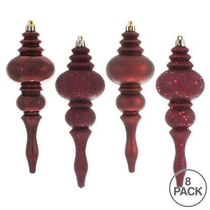 Vickerman 7" Burgundy 4-Finish Finial Ornament 8 per Box