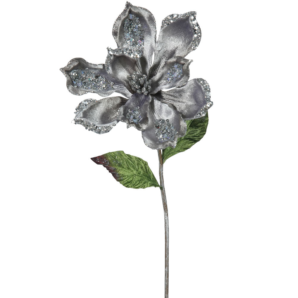 Vickerman 22" Pewter Velvet Magnolia Artificial Christmas Pick 3 per Bag