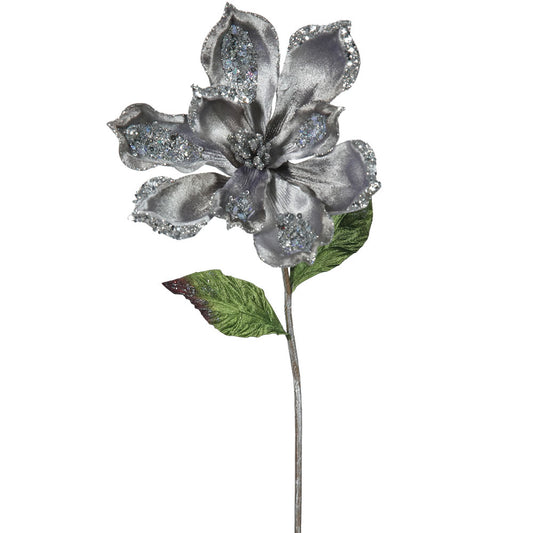 Vickerman 22" Pewter Velvet Magnolia Artificial Christmas Pick 3 per Bag