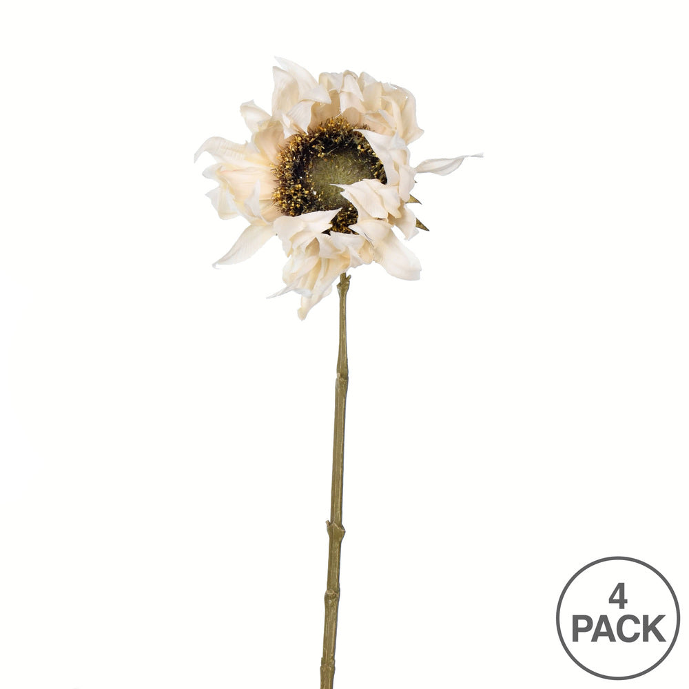 Vickerman 24" Artificial Ivory Sunflower Stem Set of 4