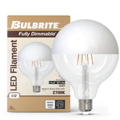 Bulbrite 776840 6W LED G25 2700K FILAMENT HALF WHITE FULLY COMPATIBLE DIMMING