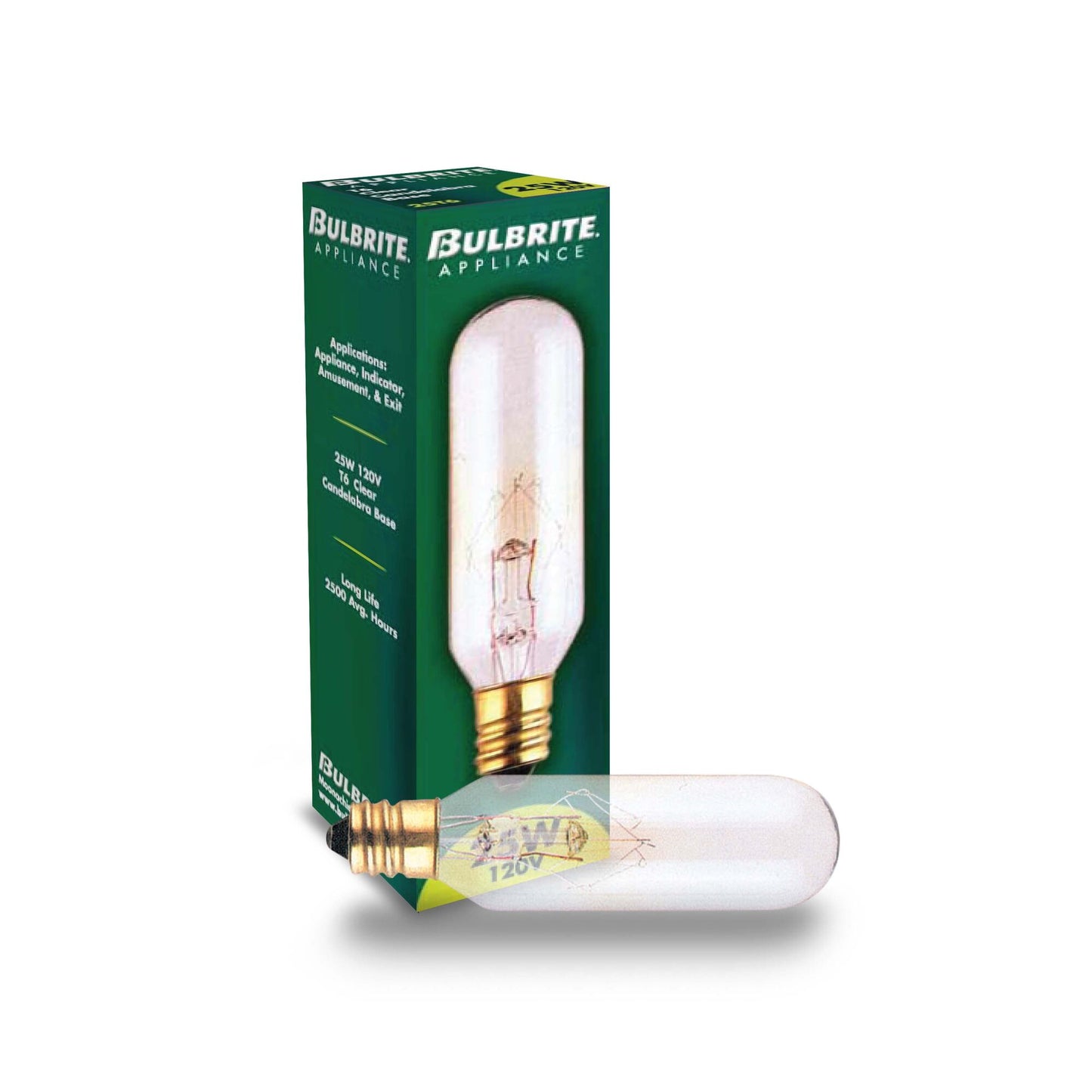 BULBRITE INCANDESCENT T6 CANDELABRA SCREW (E12) 25W DIMMABLE LIGHT BULB 2700K/WARM WHITE 25PK (707125)