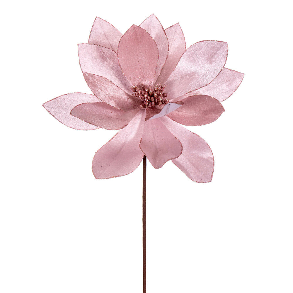 Vickerman 22" Pink Velvet Sheen Glitter Trim Poinsettia Stem 4 per bag.