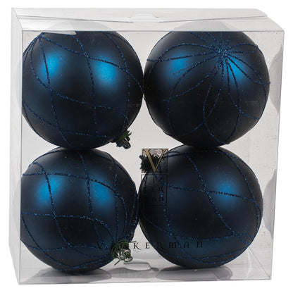 Vickerman 4" Midnight Blue Matte Glitter Swirl Ball 4 per set