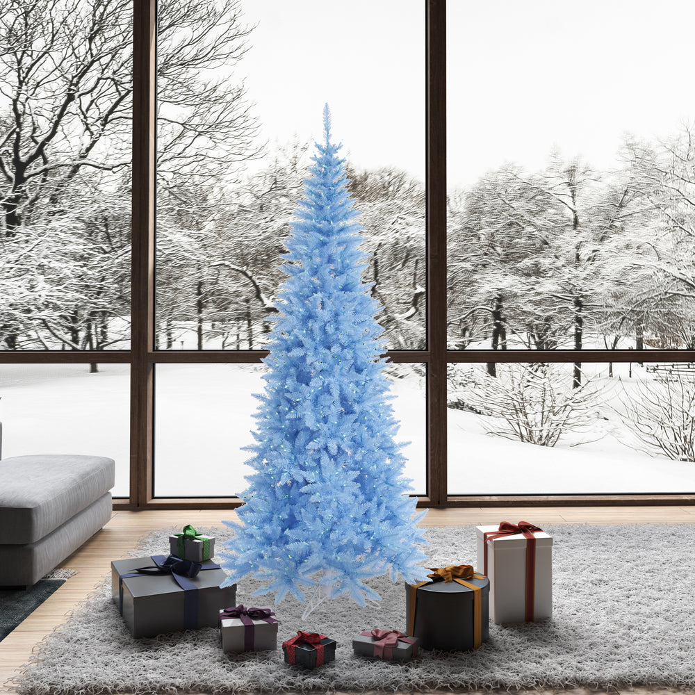 Vickerman 7.5' Sky Blue Fir Slim Artificial Christmas Tree Blue  Dura-lit LED Lights