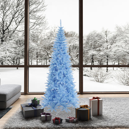 Vickerman 7.5' Sky Blue Fir Slim Artificial Christmas Tree Blue  Dura-lit LED Lights