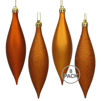 Vickerman 5.5" Burnished Orange Finial Drop Christmas Ornament Assorted 4 Finish 8 per Pack