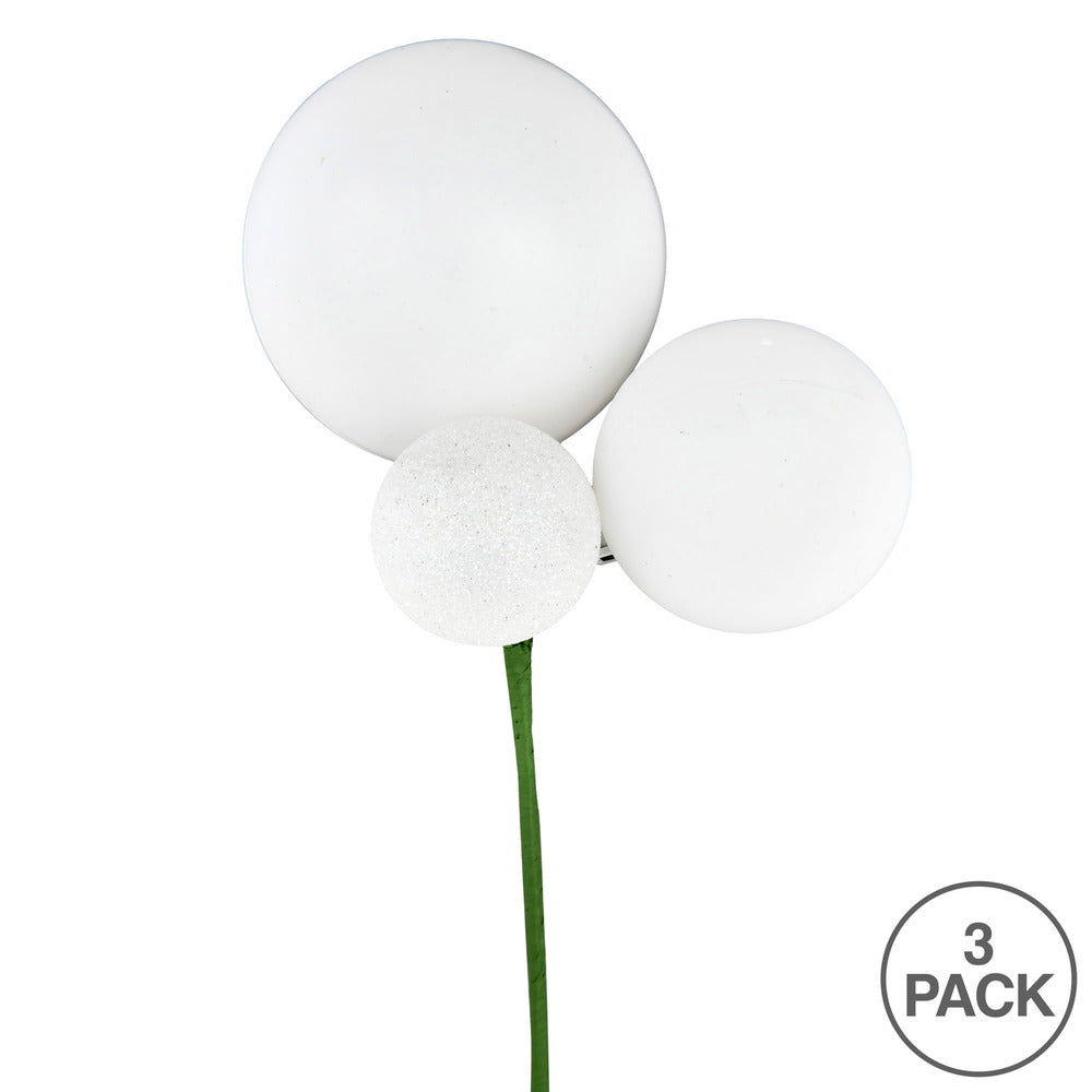 Vickerman 18" White Ball Ornament Christmas Pick Set of 3