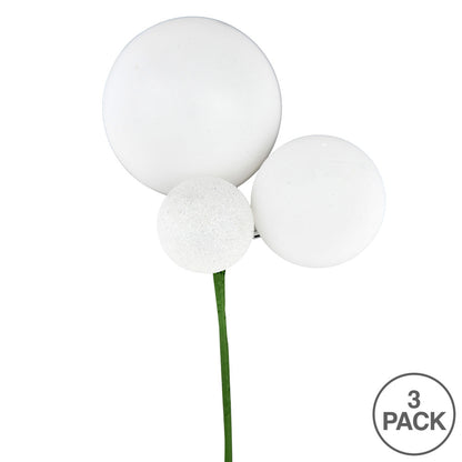 Vickerman 18" White Ball Ornament Christmas Pick Set of 3