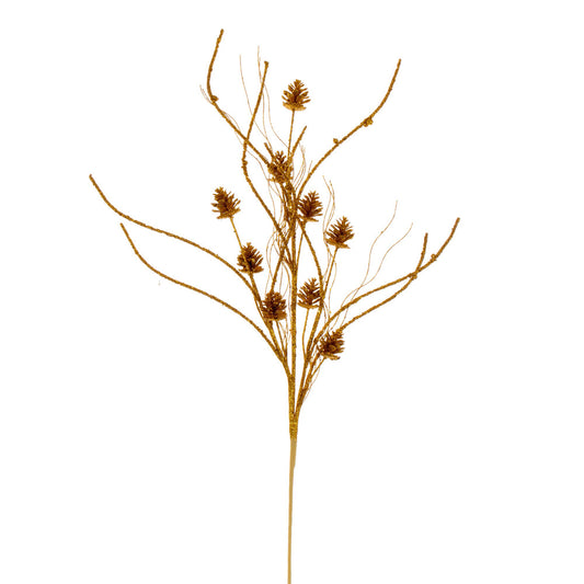 Vickerman 32" Antique Gold Mini Pinecone Twig Glitter Spray 6 per bag.