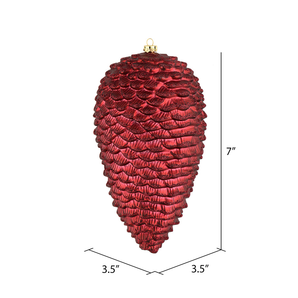 Vickerman 7" Wine Matte Glitter Pinecone Christmas Ornament 4 per pack