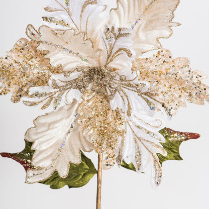 Vickerman 20" Gold Glitter Poinsettia Artificial Christmas Stem Pack of 3