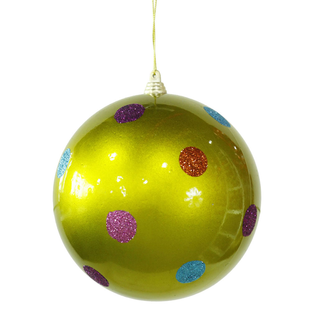 Vickerman 5.5" Lime Candy Finish Ball Christmas Ornament with Multi-Colored Polka Dots