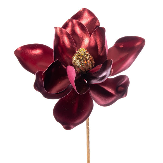 Vickerman 13" Artificial Burgundy Magnolia Pick 3/Bag. Includes three pieces per bag.